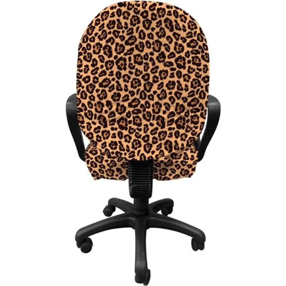 Peach Color Leopard Print Office Chair Slipcover, Orange Color Leopard Pattern